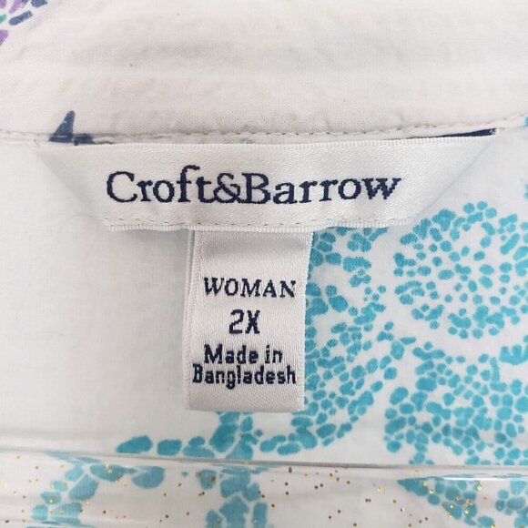 Croft & Barrow Floral Shirt Cotton Lightweight Button Front Womens Plus Size 2X - Picture 4 of 11